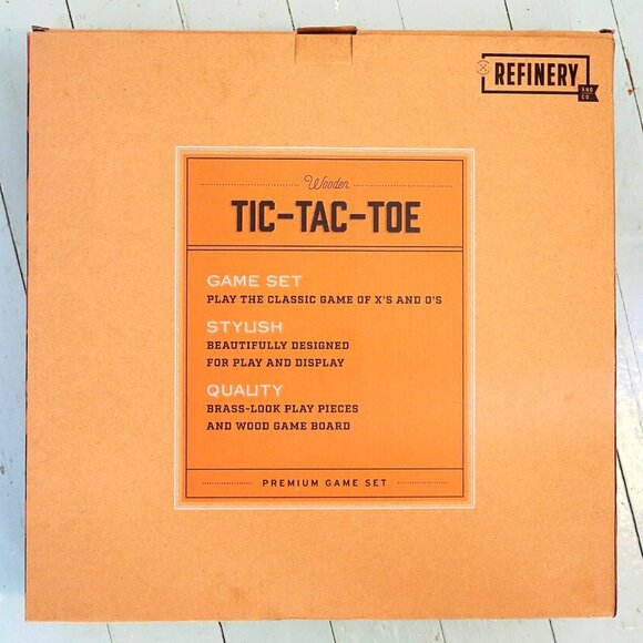 Refinery & Co. Wood Tic-Tac-Toe 14" Premium Board Game Brass-Look Play Pieces - Picture 4 of 6